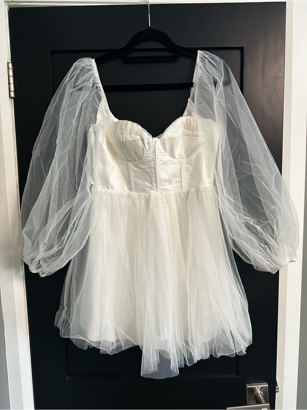White Puff-Sleeve Tulle Mini Dress